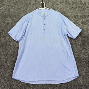 FARO Yachting Club Shirt Mens XL Blue Short Sleeve Henley Linen Blend Nautical